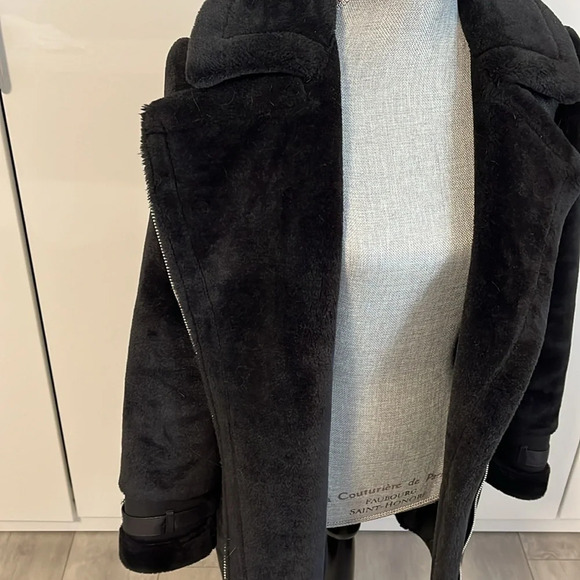 DKNY Wool Faux Fur Long Coat Zipper Closure, Size S - Picture 10 of 14